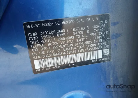 2015 Honda Fit Ex/Ex-L z USA, uszkodzony, nr VIN 3HGGK5H86FM778519